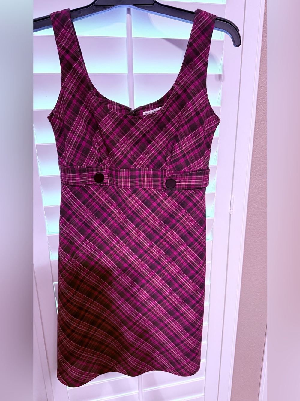 Vintage Red & Black Plaid Midi Dress with pockets